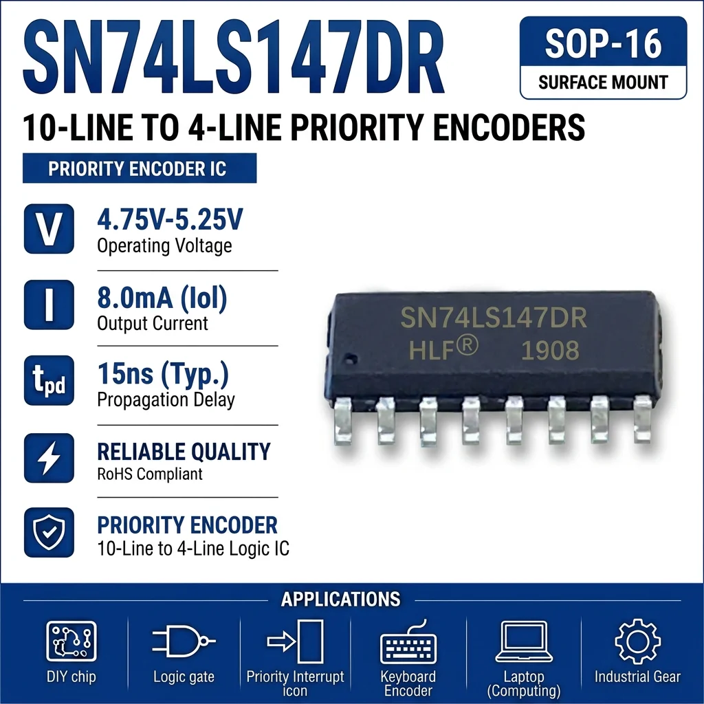 (25 pcs) SN74LS147N DIP-16 / SN74LS147DR SOP-16 SN74LS147 10-Line to 4-Line Priority Encoder