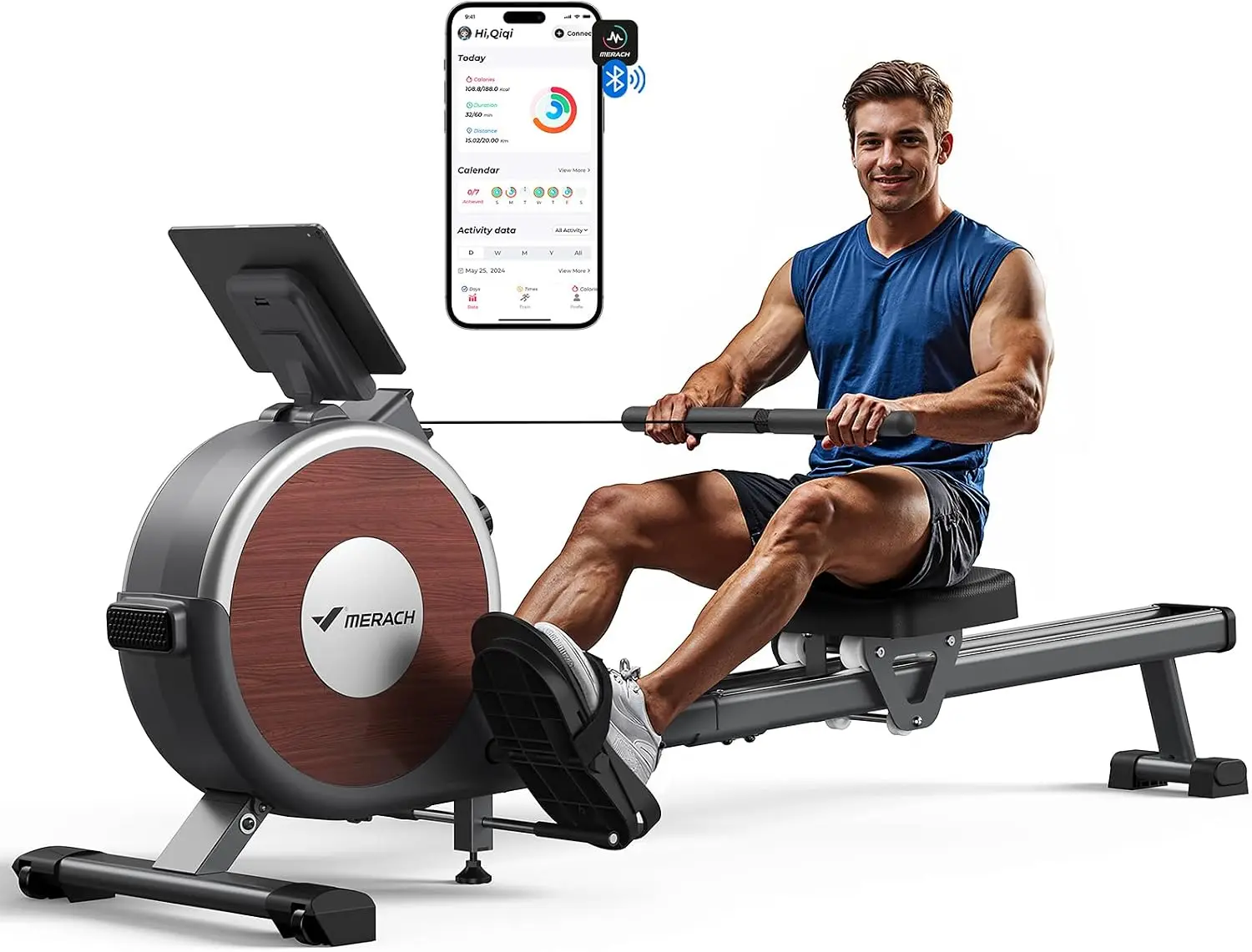 Rowing Machines for Home, Magnetic Rowing Machine with 16 Levels, Rower Machine of Quiet Resistance, Dual Slide Rail with Max 35