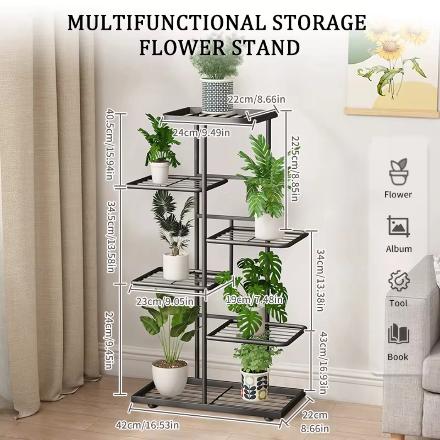 Plant Stand Flower Stand 4/6/8 Tier Flower Pot Shelf Balcony Indoor Multi-layer  Rack Succulent Plant Flower Rack