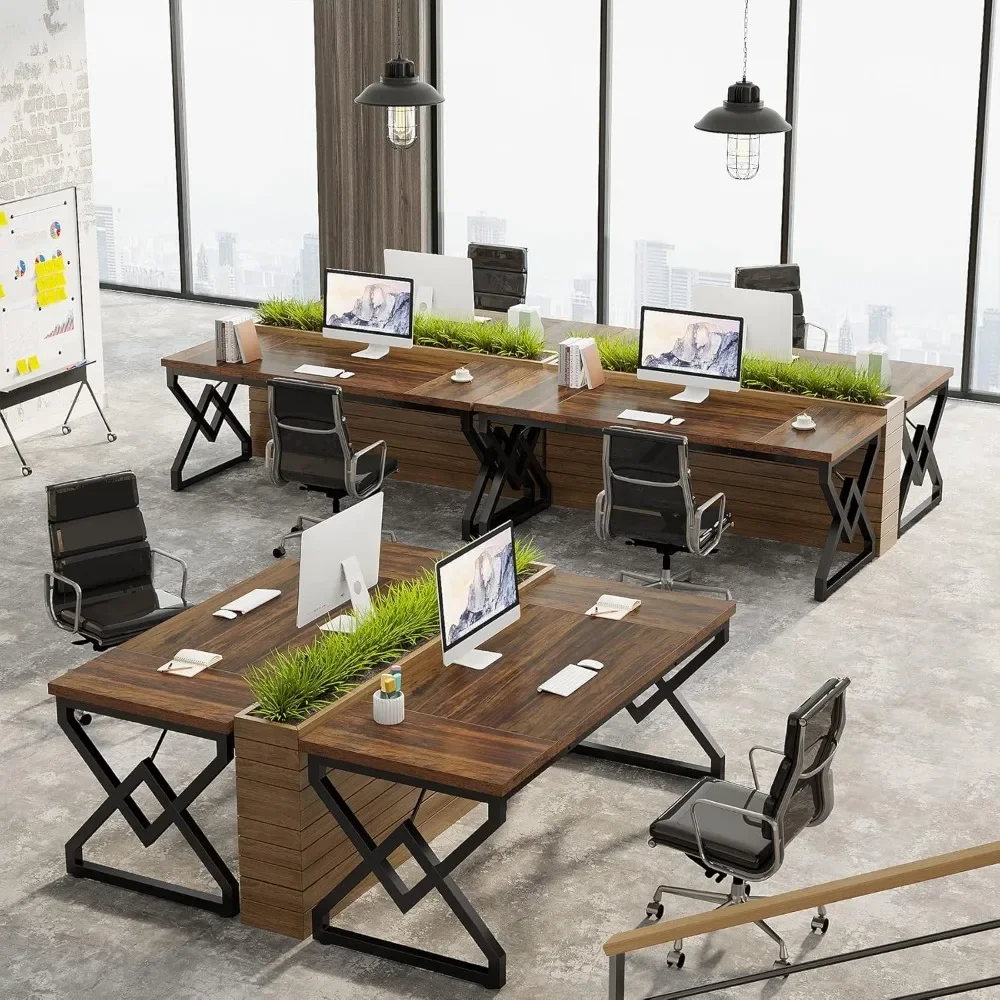 Executive Desk, Large Office Computer Desk with Extra Thick Wooden Tabletop and Metal Frame, Modern Simple Workstation