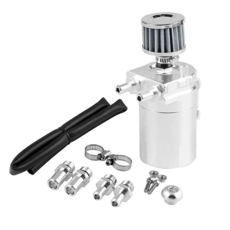 300ML Oil Catch Reservoir Breather Can Tank +Filter Kit Aluminum Engine Waste Gas Recovery Pot Car Modification Accessories