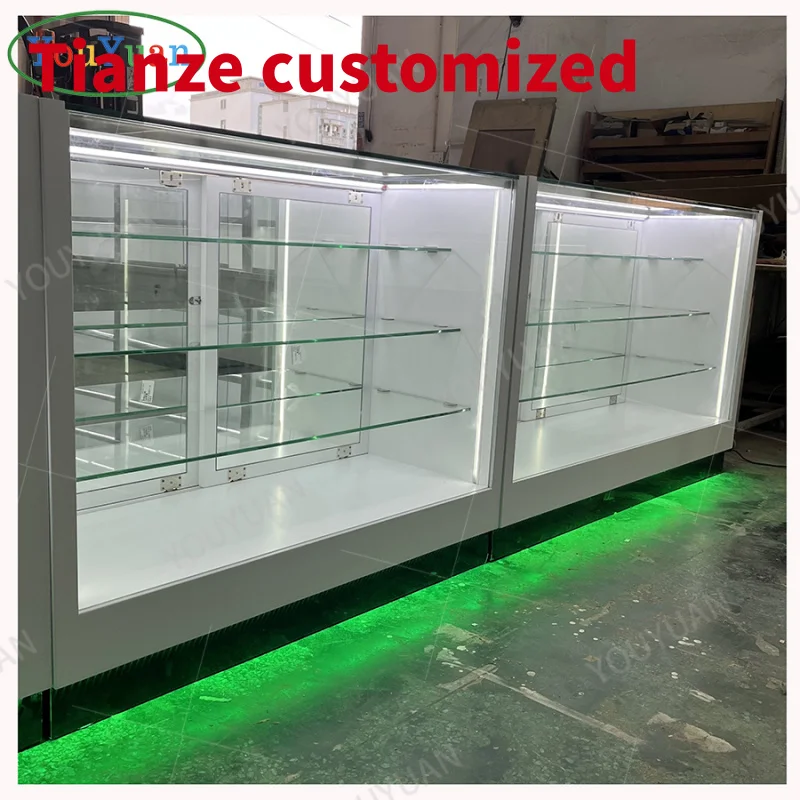 

(customized)shop display furniture hookah showcase vapess store led lighting smoke glass display showcase