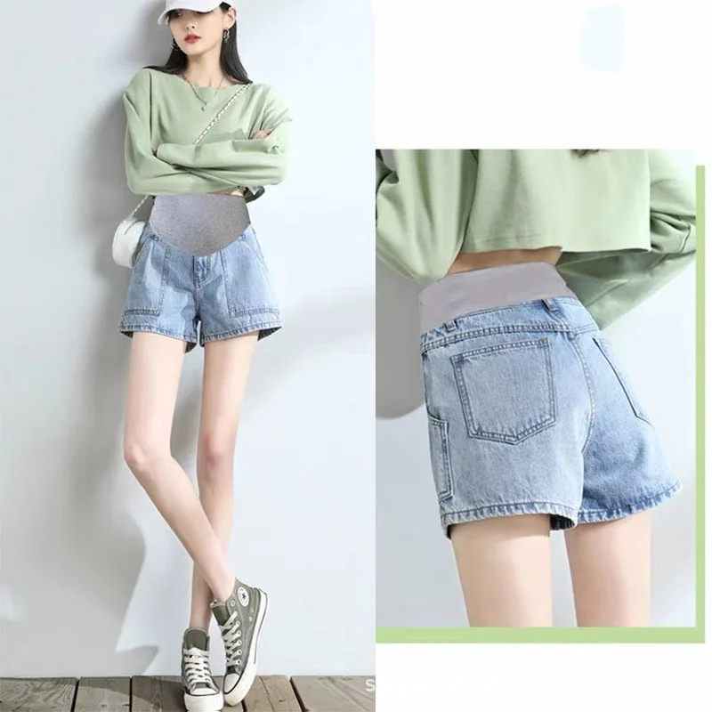 

Pregnant Women's Shorts Summer Wear Low-waisted Denim Shorts Summer Wear New Spring Loose Pants for Pregnant Women Clothes