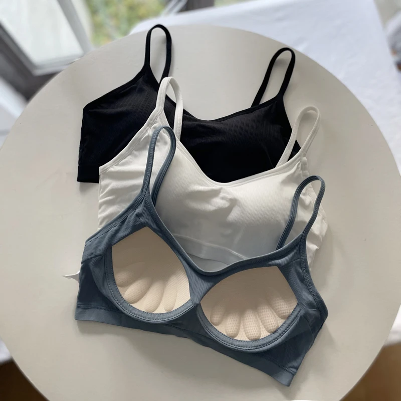 Ice Silk Seamless Bralette Tube Top Wrap Chest Summer Thin U-Shape Cup Fixed Strap Nylon Fabric No Hook Color