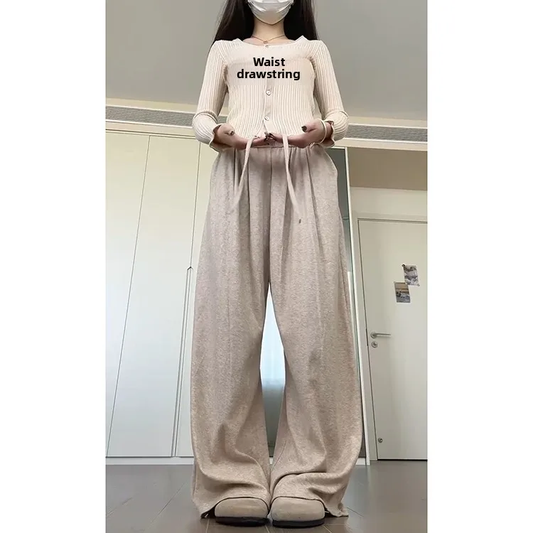 Coréen Sle doux tricoté ample taille haute riz nouilles pantalon femmes automne hiver décontracté ample jambe large pantalon