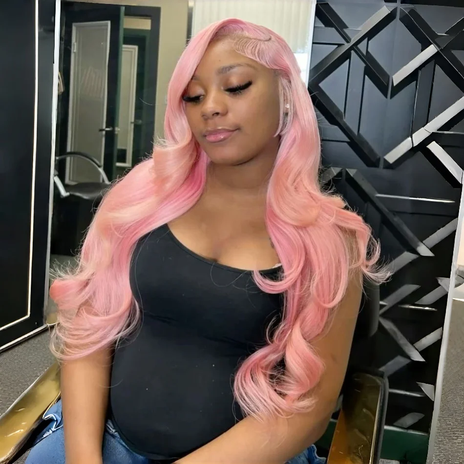 

Pink Wig Body Wave Human Hair Wigs 13X6 Hd Lace Frontal Wig 30 36 Inch 13X4 Lace Front Wigs Colored Brazilian Hair For Women