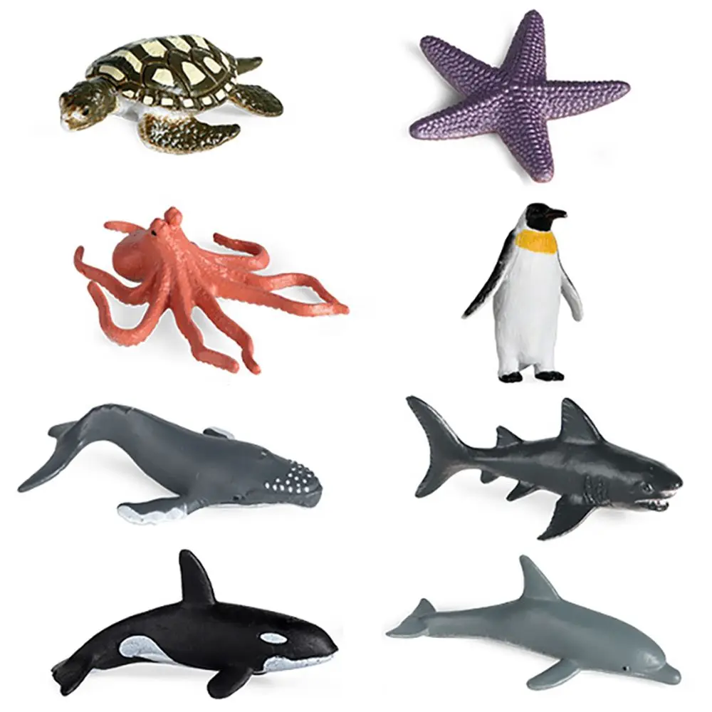 Escena tiburón ballena educación temprana delfín pulpo pingüino organismo marino modelo tortuga cangrejo estrella de mar océano criaturas estatuilla