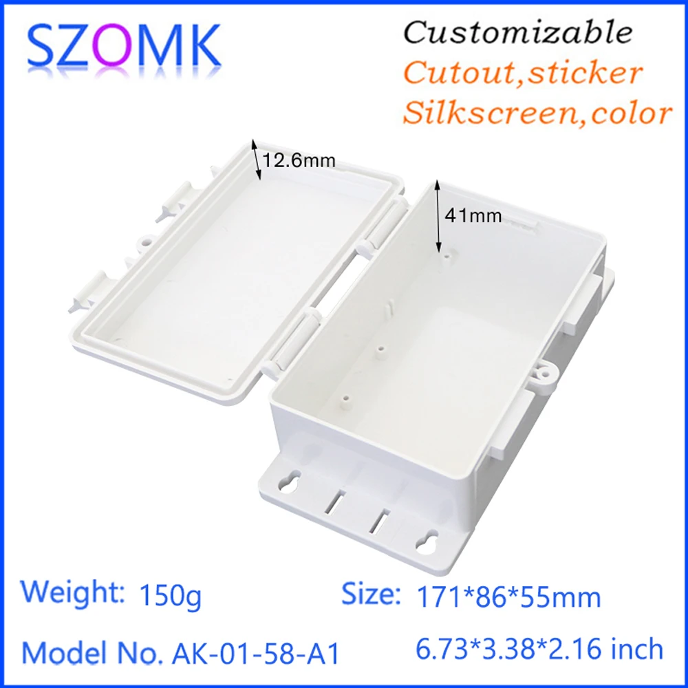SZOMK AK-01-58 131*82*45mm Custom Ip66 Waterproof Plastic Abs Hinged-Cover Enclosure Case
