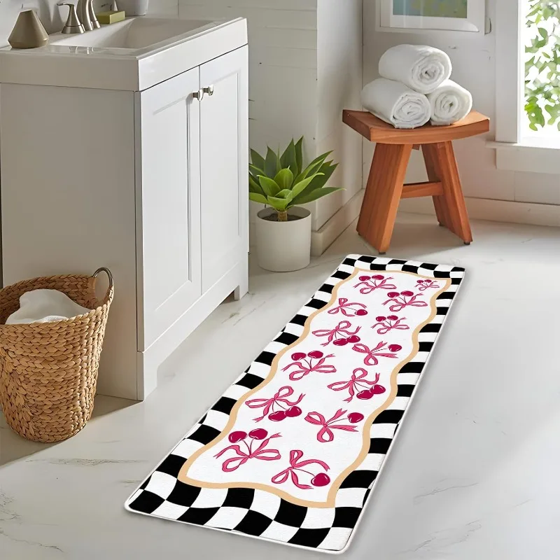 سجادة عداء مطبوعة بالكرز الأحمر، نمط فواكه حلوة، ممسحة أرضية غير قابلة للانزلاق لغرفة المعيشة وغرفة المعيشة وديكور بجانب السرير