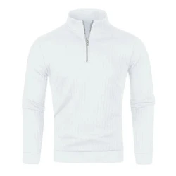 Men's Half High Collar Pullovers Zipper Knitted Men's Vintage Autumn Loose Ops Casual Long Sleeve Solid Color All-match Sweater