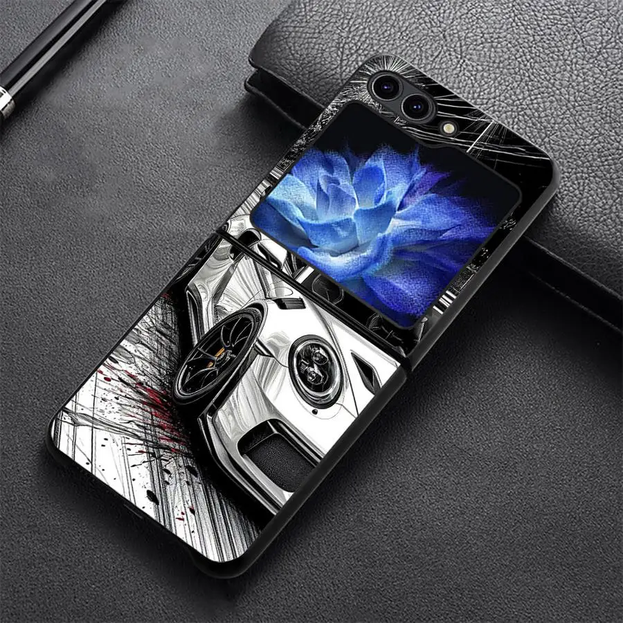 Black Cool Sports Car Case for Samsung Galaxy Z Flip 8 Flip7 FE Flip5 Flip3 Z Flip 7 6 5 4 3 Flip6 Flip4 Phone Cover