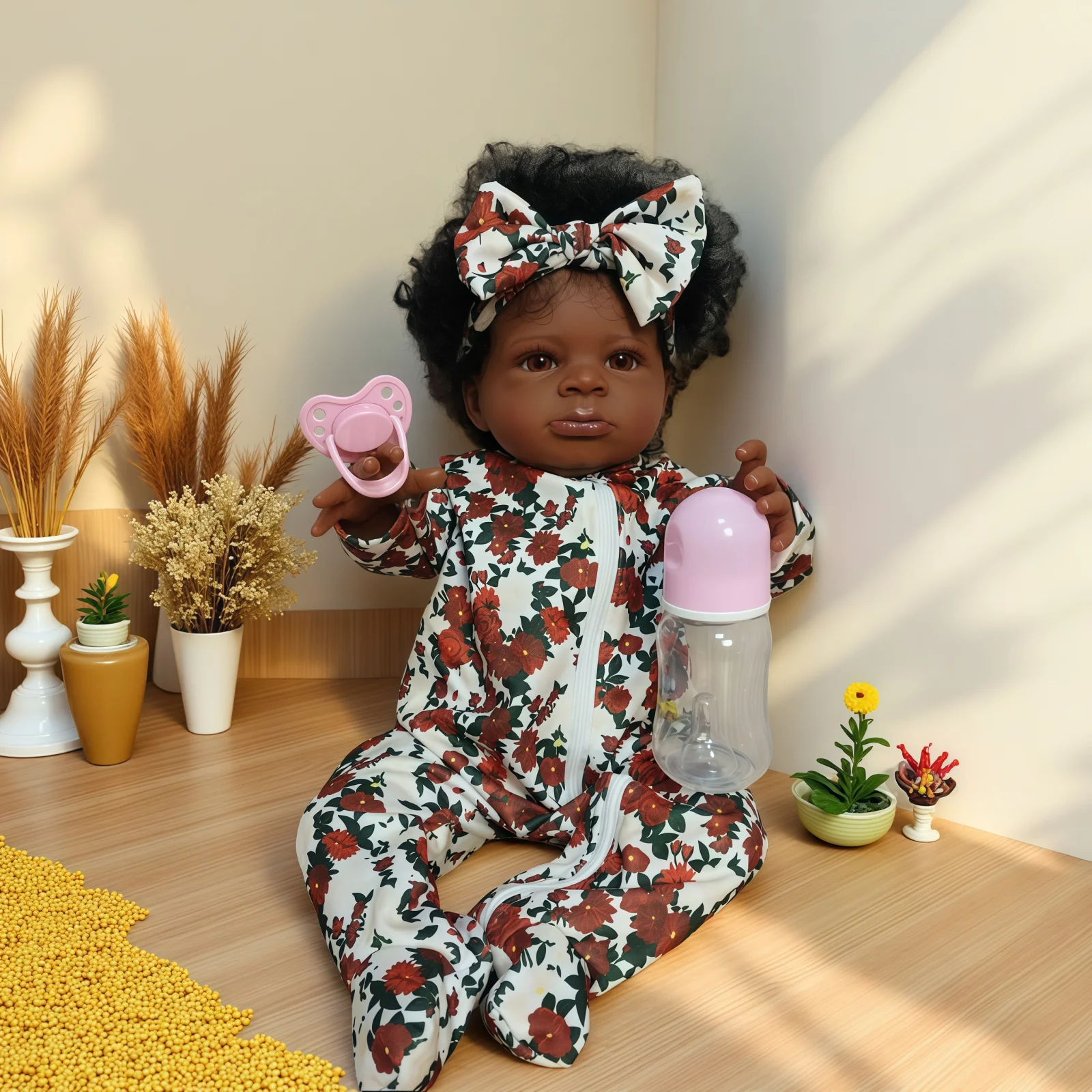 Risbecko 20 inch levensechte zwarte herboren babypop - Afro-Amerikaanse zachte stoffen lichaamspop - verjaardagscadeau / kerstcadeau