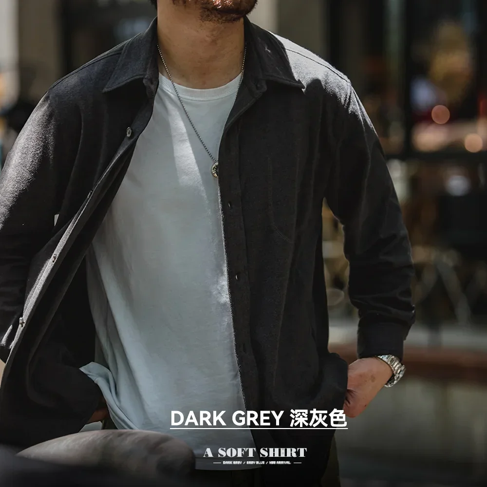 

Maden Work Attire American Casual Solid Color Lapel Shirt Front Shoulder Folded Long Sleeved Shirt Jacket Men's Autumn