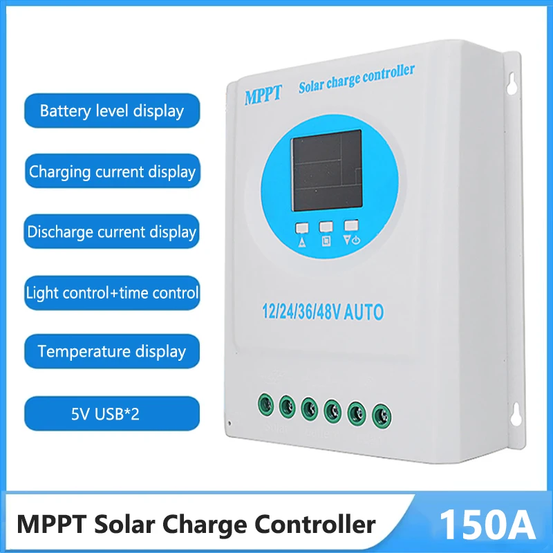 

MPPT Solar Charge Controller Auto 12V 24V 36V 48V 150A Controller Solar Panel For Lithium LiFePo4 Lead-Acid Battery Regulator