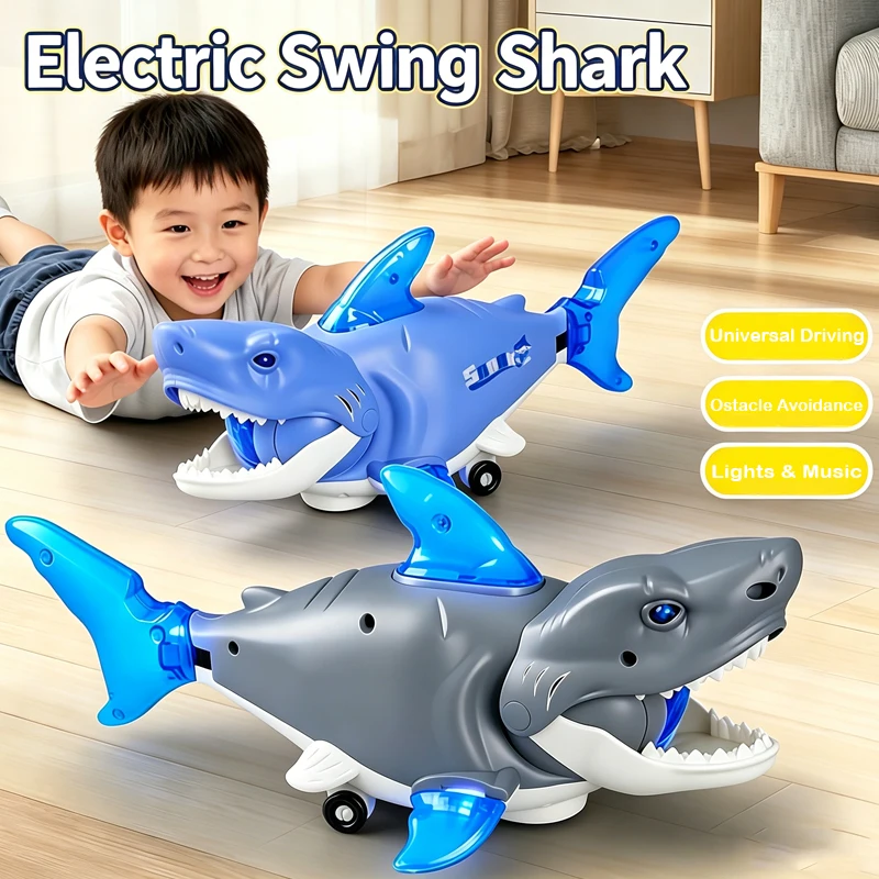 Electric Pets Multifunctional Swaying Shark Color-changing Music Light Artificial Animal Car Model Toys for Children Boys Gifts