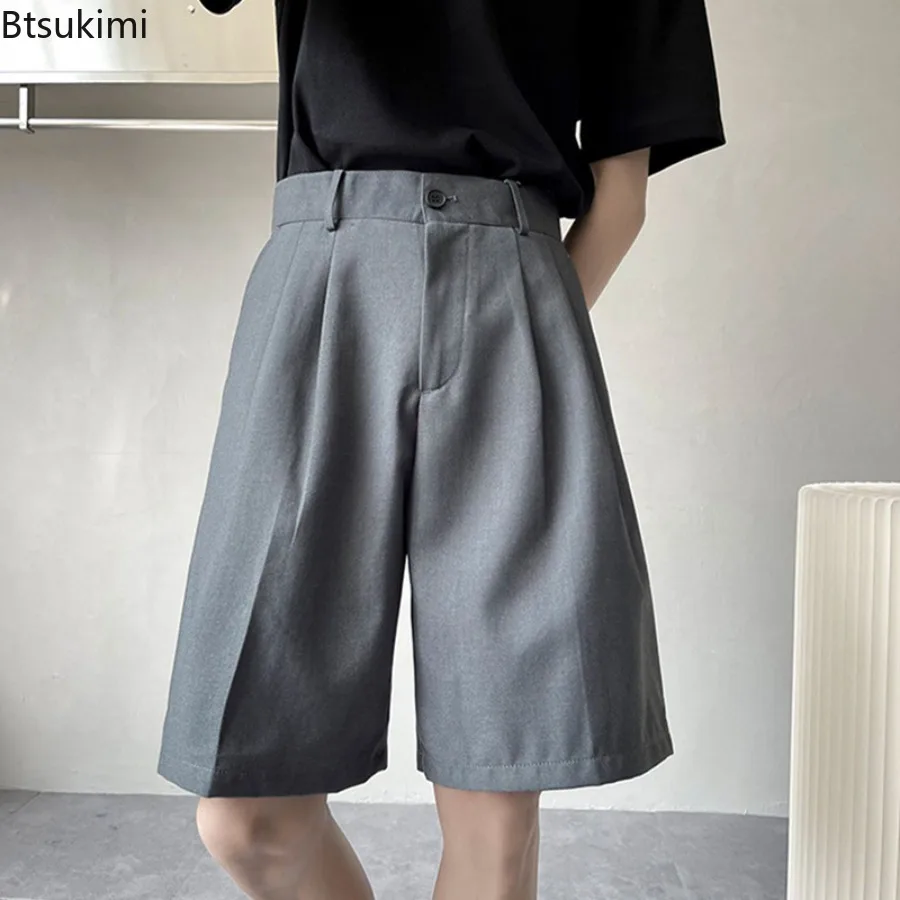 Summer British Style Suit Shorts Men's Casual Loose Wide Leg Long Shorts Fashionable and Trendy Male Casual Five Quarter Pants