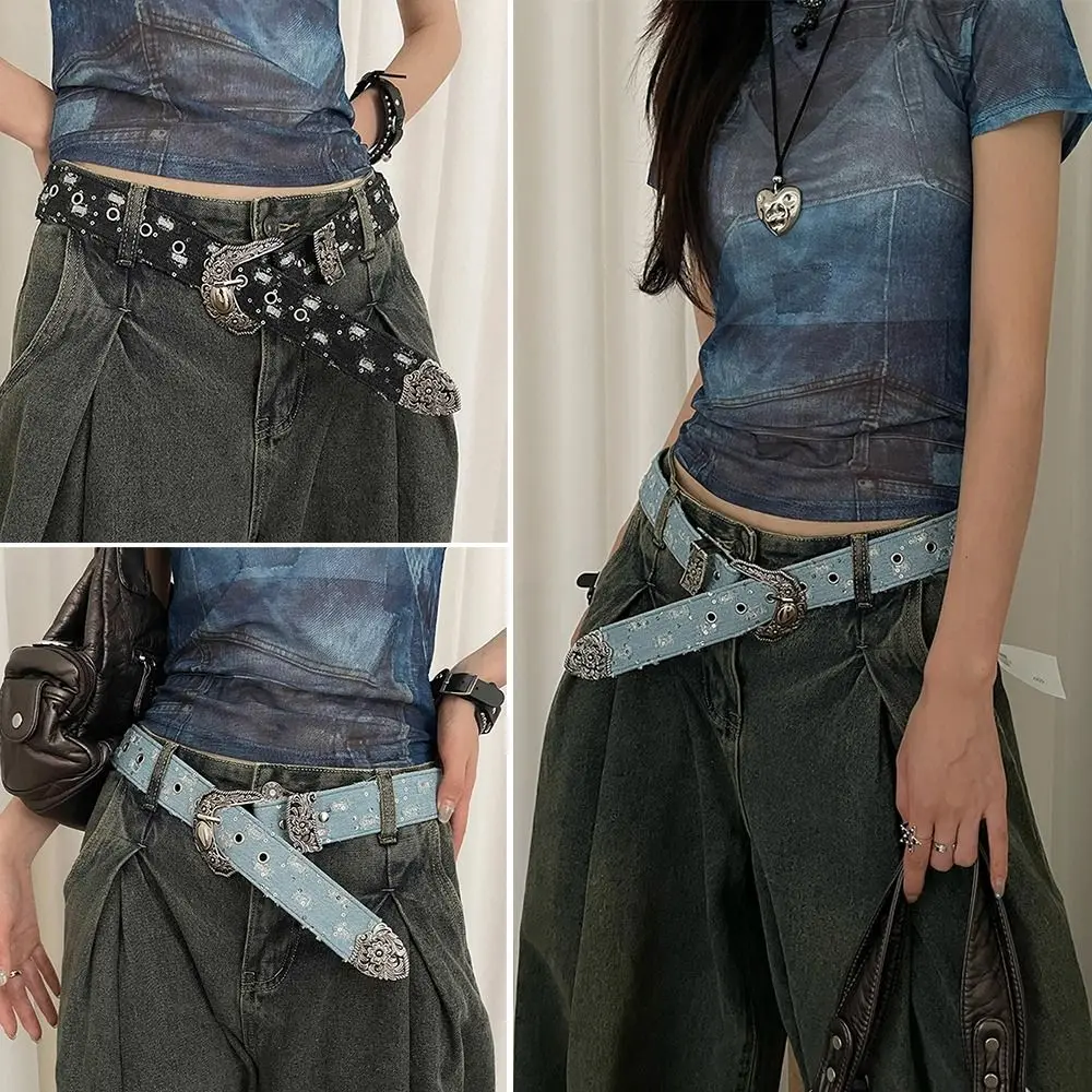 Jeans Broek Decor PU Leer Punk Riem Y2K Gepersonaliseerde Taille Chain Jeans Riem