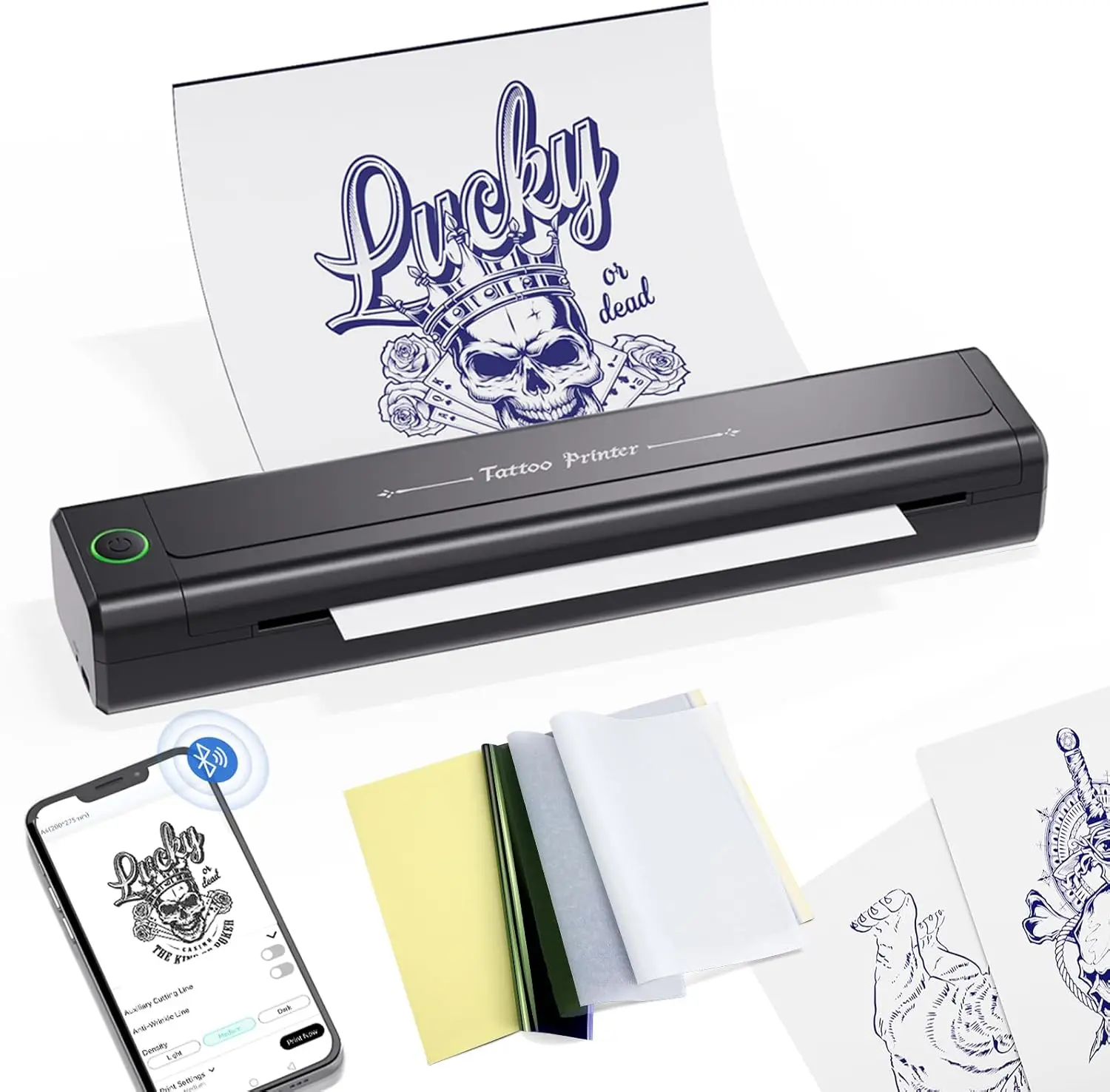 

Wireless Bluetooth Tattoo Printer Machine, Portable Thermal Copier with 10 Transfer Papers, Compatible Smartphone & PC
