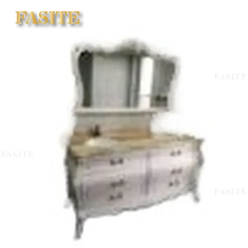 For European Style Double Basin Bathroom Vanity Cabinet Large Marble Sink Combo Modern Apartment Washbasin Unit with Storage