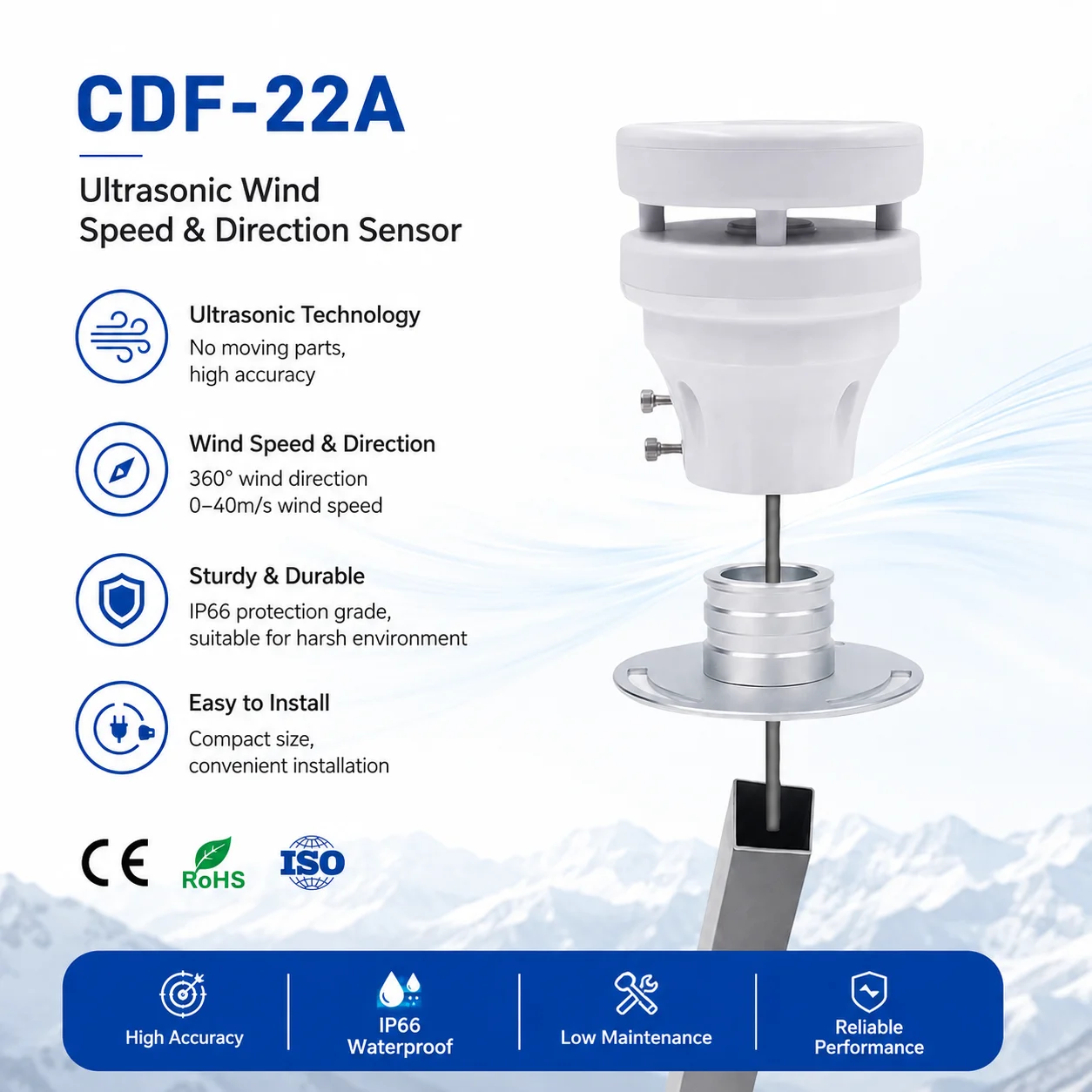 CDF-22A High Precision Digital Anemometer Wind Speed Sensor with RS485 Modbus for Professional Weather Station Monitoring