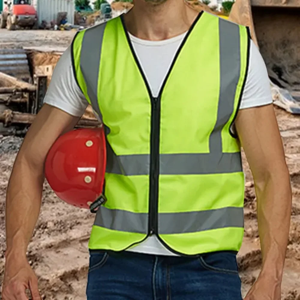 Style à quatre fermetures éclair, gilet réfléchissant, chantier de construction, sanitation environnementale, trafic, gilet réfléchissant jaune, poche multiple