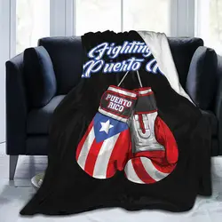 Fighting for Puerto Rico Boxing Gloves Blanket 3D Print Throw Blanket Warm Super Soft Cozy Lunch Break Blanket for Sofa