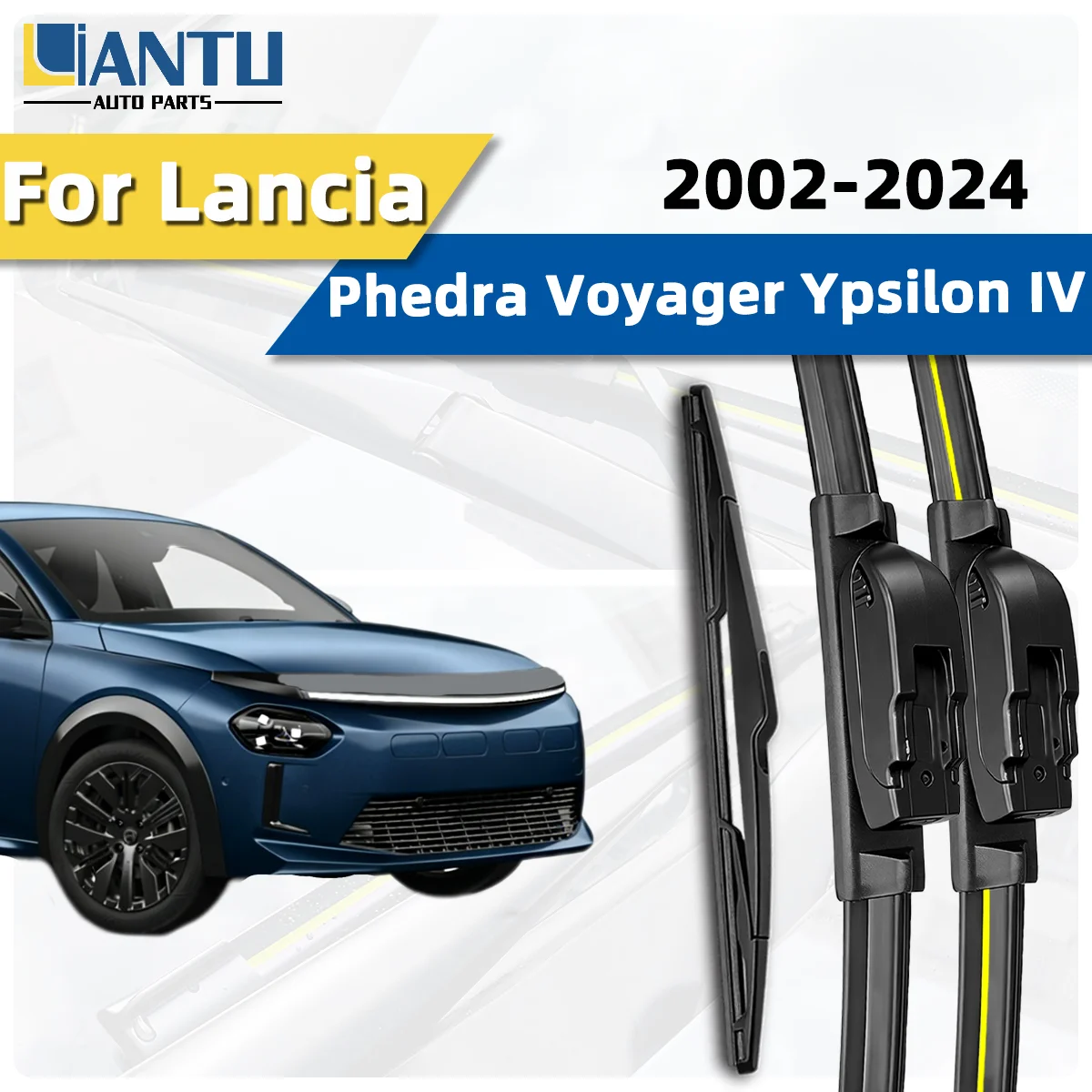 3PCS Front Rear Wiper Blades Fit For Lancia Phedra Voyager Ypsilon IV Car 2002-2024 Premium Quiet Streak-Free Long Lasting Parts
