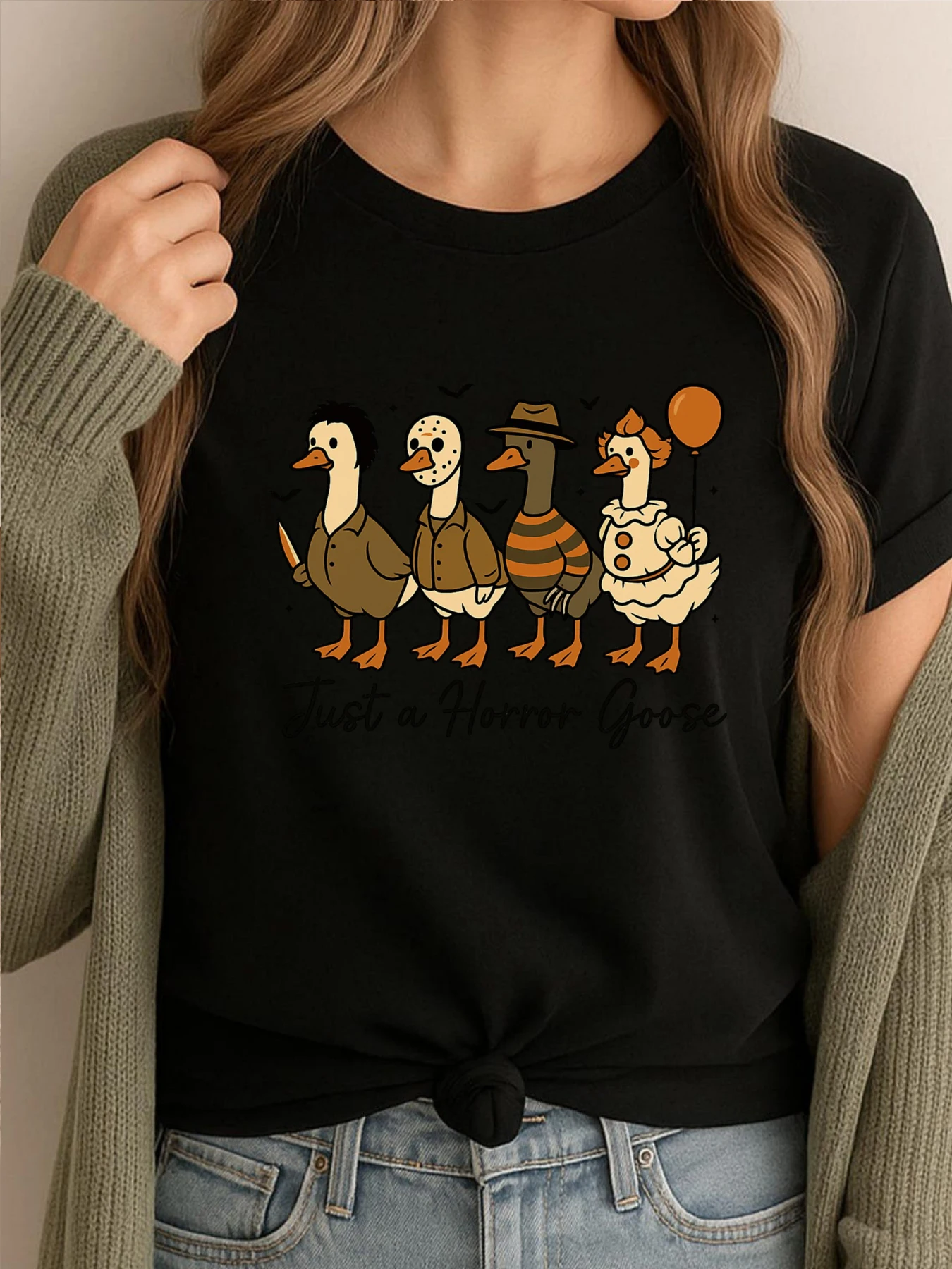 

Funny Printed Tshirt Just A Horror Goose Graphic Tee Cotton Comfort Men's Clothing 2025 Retro Tops Tees