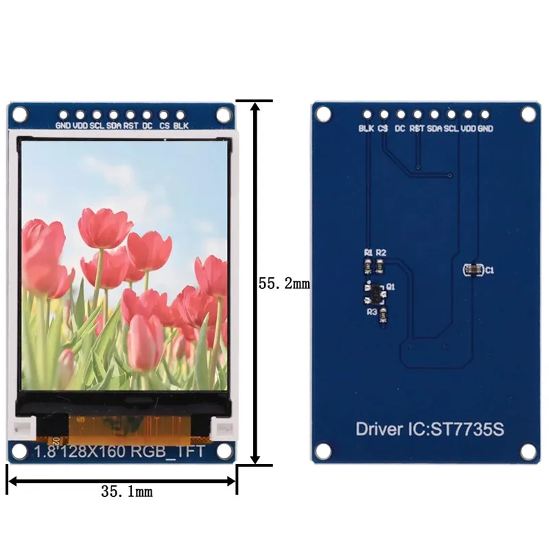 1,8-calowy moduł TFT Moduł wyświetlacza LCD z płytką bazową PCB Tylko port szeregowy SPI Wymagają 4 IO 1 szt.