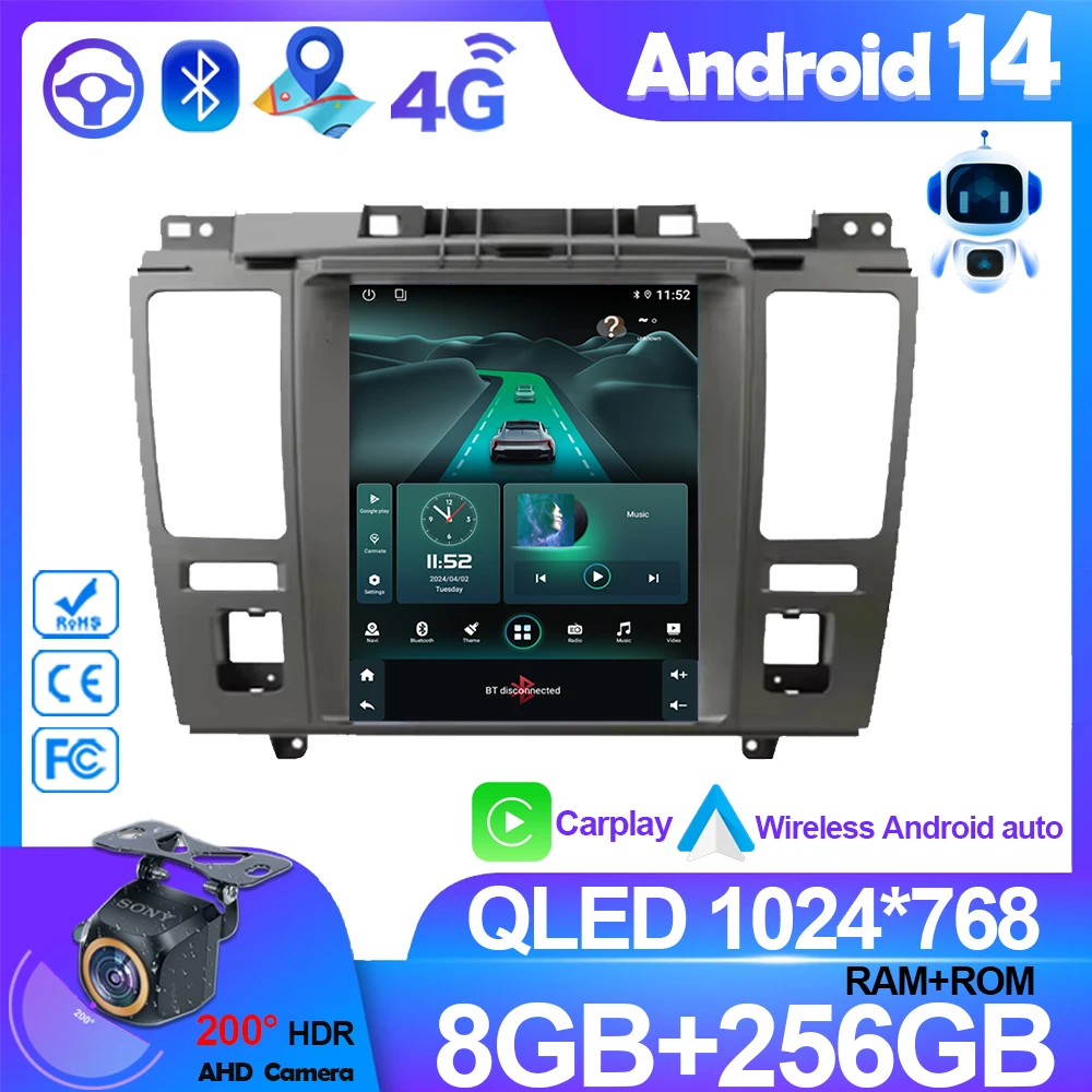 9.7 Inch Android 14 For Nissan Tiida Versa 2004 - 2013 Wireless Carplay Multimedia Player GPS Navigation Head Unit No 2din DVD