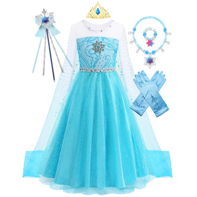 Mädchen Blaues Eis-Glitzer-Prinzessinnenkleid mit Pailletten und Netzstoff für Halloween, Geburtstag, Karneval, Kinder-Cosplay-Party-Outfit – Detail 4