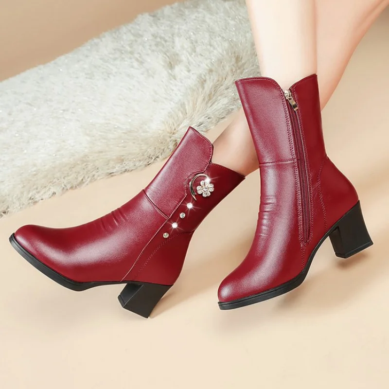 أحذية نسائية جديدة لخريف وشتاء 2025 من القطن لمنتصف الساق - كلاسيكية وعصرية، سحاب جانبي، مضادة للانزلاق ودافئة #6