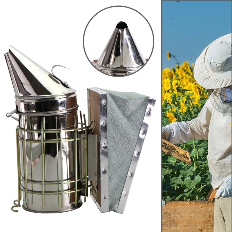 Stainless Steel Bee Smoker with Heat Shield Beekeeping Equipment Bee Fumigation Smoke Sprayer