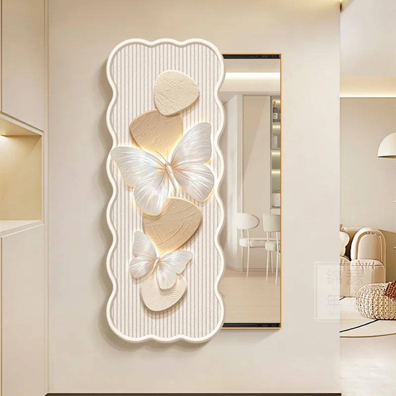 Cream wind hidden full-length mirror decorative painting French butterfly push-pull invisible