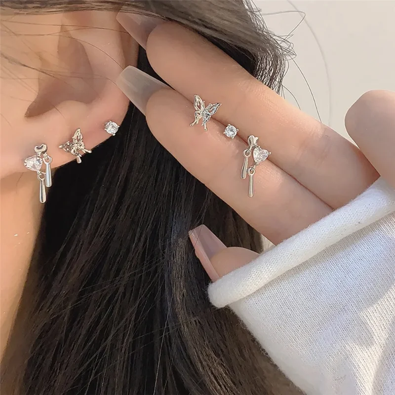 INS Style Liquid Butterfly Ear Holes 6 Piece Set Ear Studs New Trendy Popular Design High Grade Sense Niche Clip Earrings Women