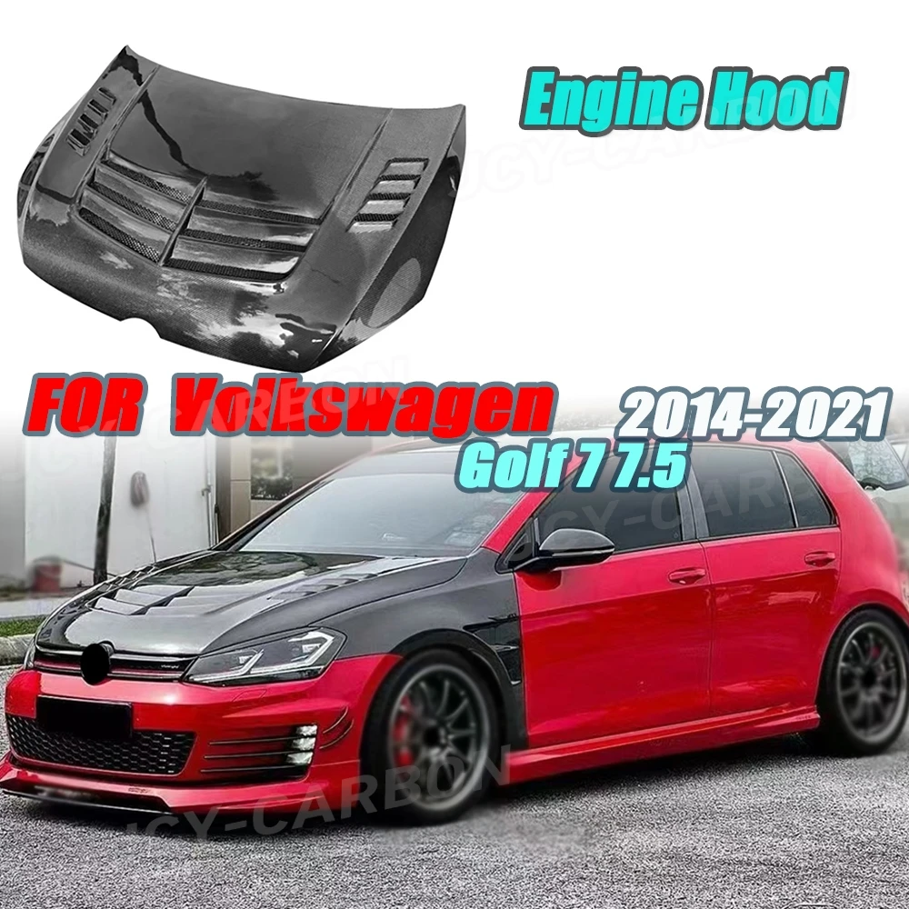 

Передняя крышка капота двигателя из углеродного волокна для Volkswagen Golf 7 7.5 2014-2021, автомобильная крышка капота, Стайлинг автомобиля, кузовные комплекты FRP, черный