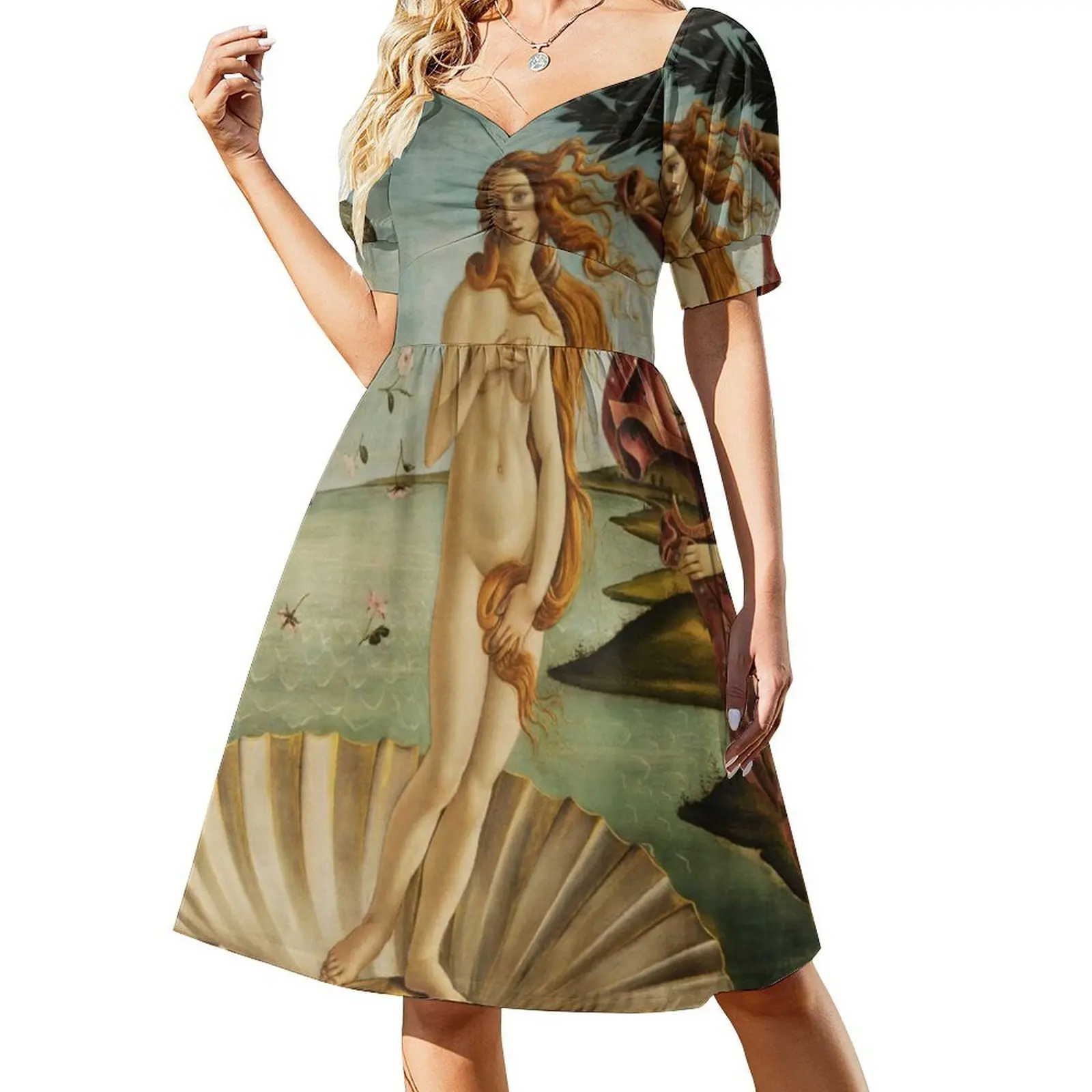 ولادة فينوس من بوتيتشيلي. فستان بوهو شيك أنيق على الشاطئ وحفلات الزفاف وحفلات الزفاف من Boticelli Venus Renaissance للسيدات