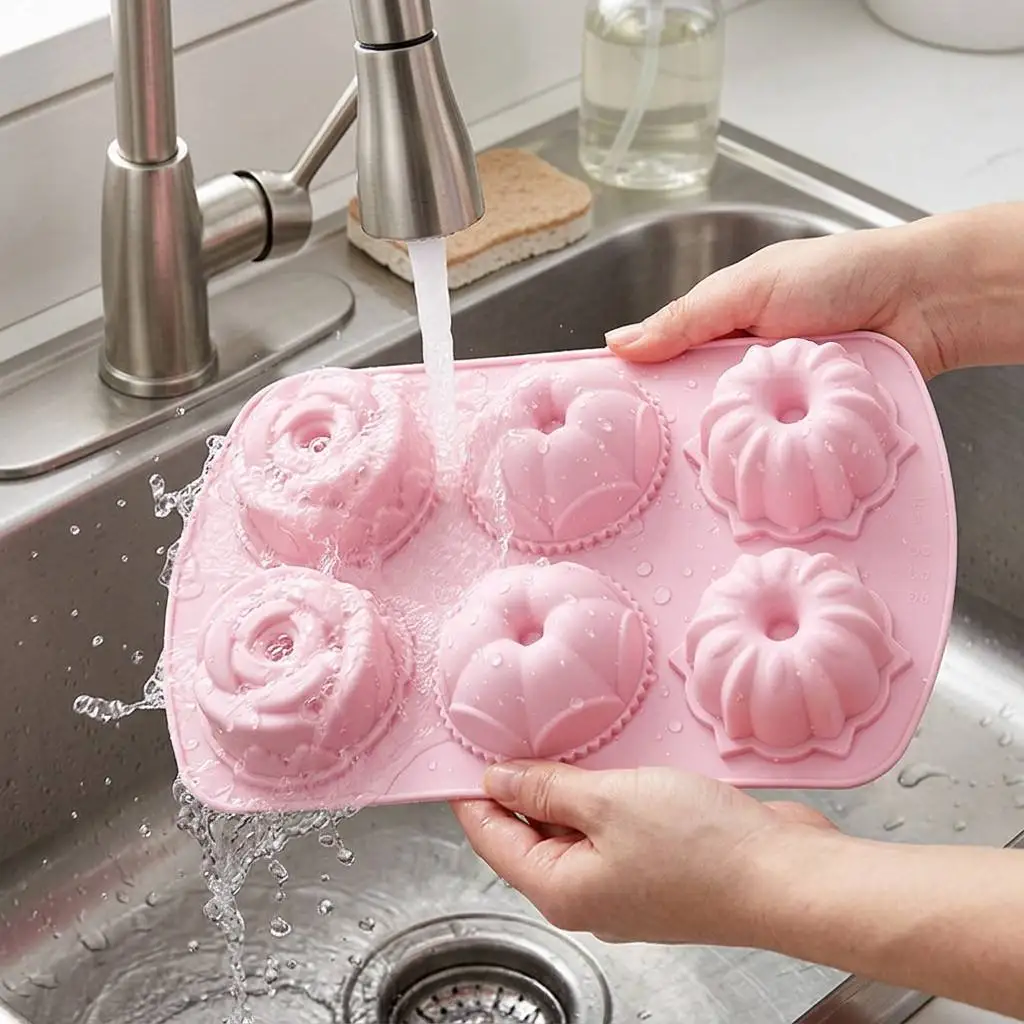 6-Cavity 3D Rose Flower Silicone Mold Mixed Floral Geometric Shapes Cake Decorating Tools Chocolate Candy Jelly Molds Bakeware
