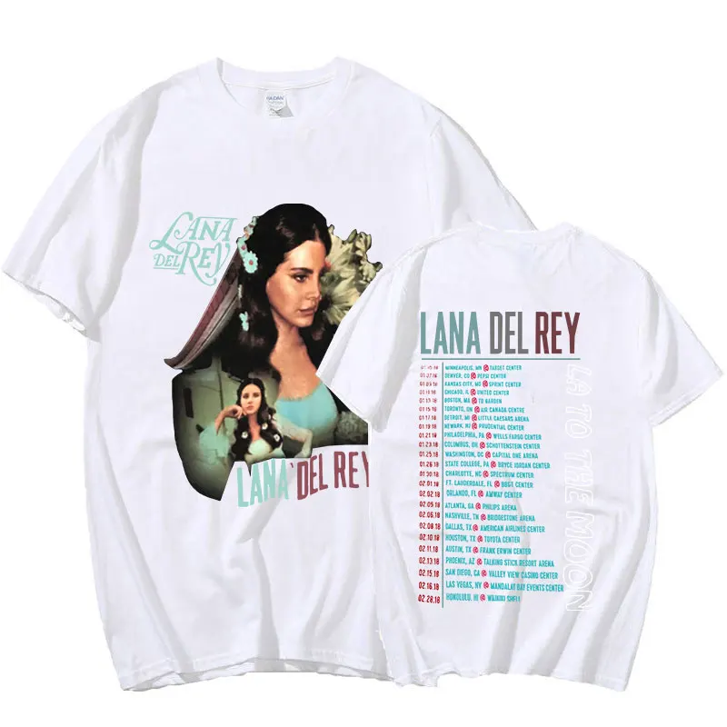 90s Singer Lana Del Rey La To The Moon Tour Print T-shirts Vintage Fashion Hip Hop Casual T Shirt Harajuku Streetwear Tee Shirt