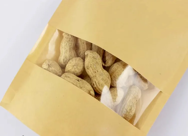 Sac d\'Emballage Ziplock en Papier Kraft avec Fenêtre Transparente, Pochettes de Rangement pour Collation Debout, Sucre, Café, Bonbons, Dates, Bancs