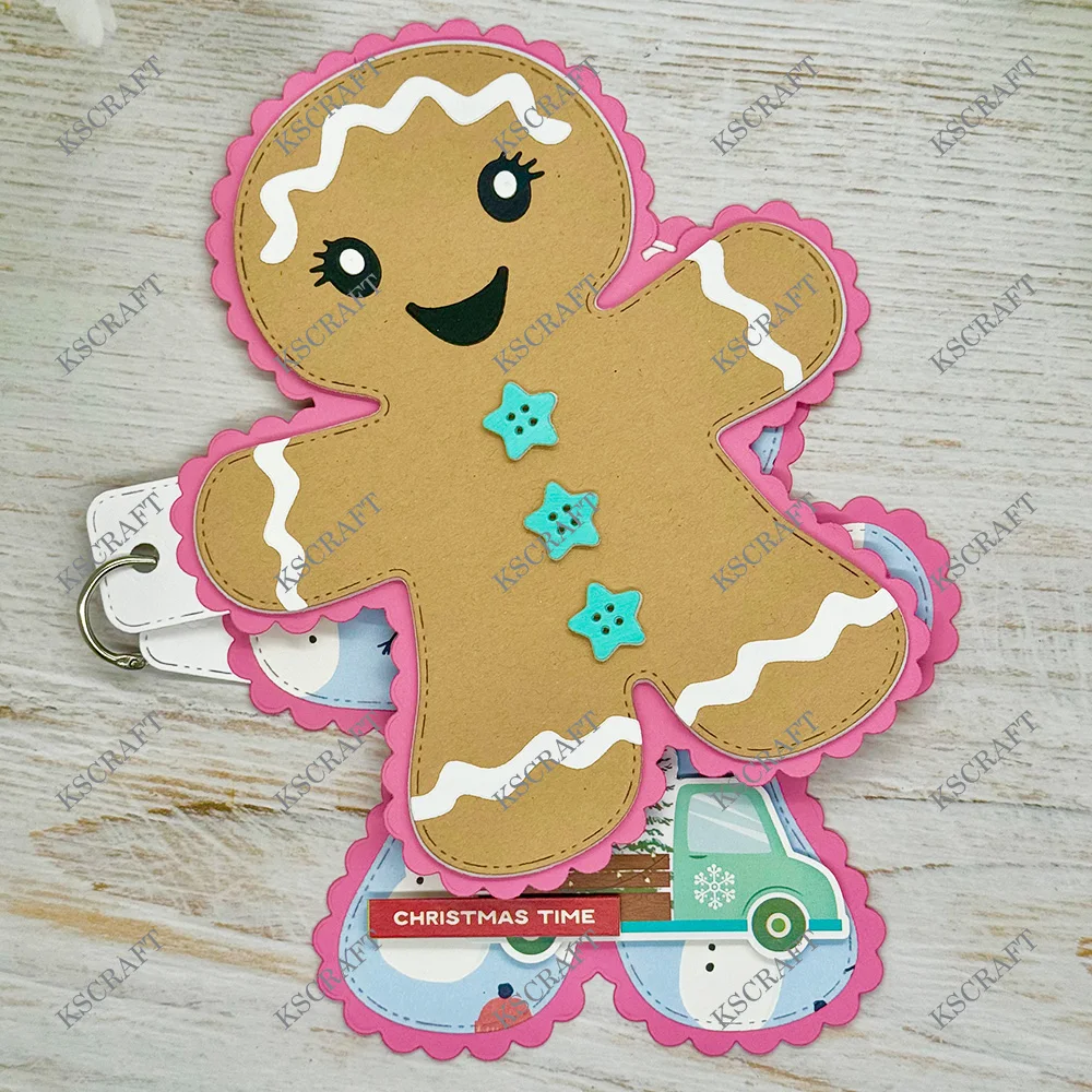 KSCRAFT Scalloped Gingerbread Man Mini Album Cutting Dies Stencils for DIY Scrapbooking Decorative Embossing DIY Paper Cards