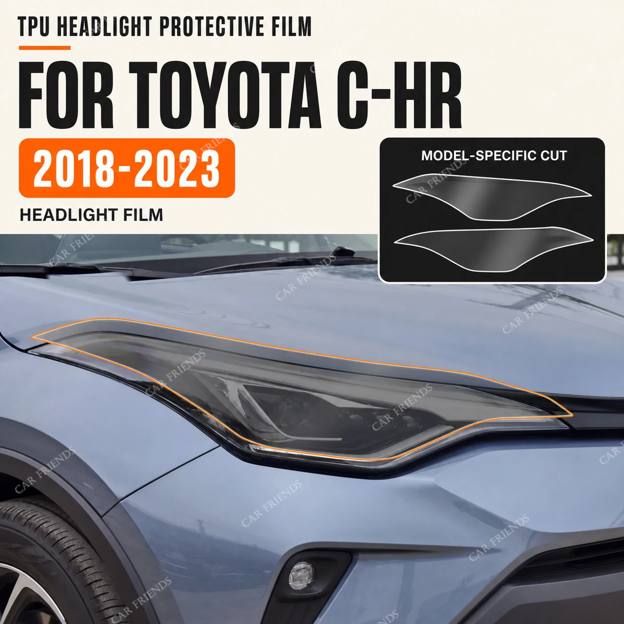 2 Pcs Custom Fit TPU Headlight Protective Film Sticker for Toyota C-HR 2020-2023 Transparent Black Headlamp Protection Film