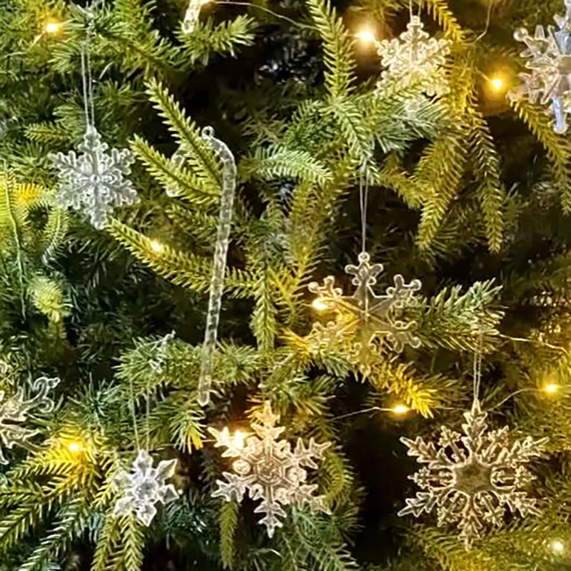 Adornos acrílicos de cristal para decoración del hogar, 5 piezas, copo de nieve, alce, árbol de Navidad, colgantes, regalo de Año Nuevo, 2024