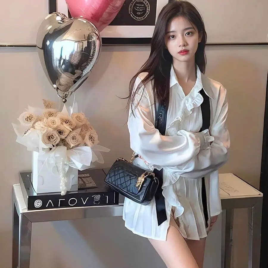 Chemises à manches longues pour femmes, chemisiers boutonné en mousseline de soie, manches lanternes, esthétique subculturelle, Punk Rock, tendance, Streetwear d'automne