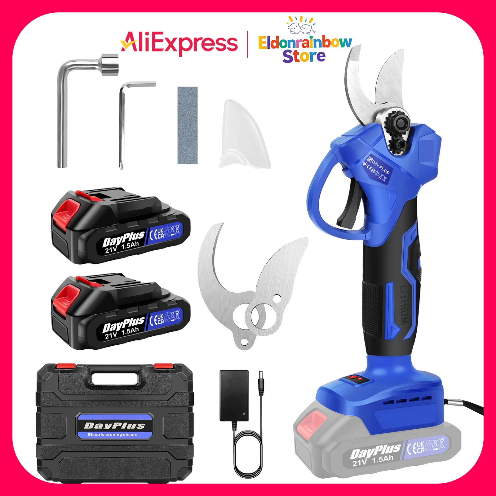 Electric Garden Secateurs, 21V Brushless Motor Electric Pruning Shears Cordless with 2 X 1.5Ah Rechargeable Battery