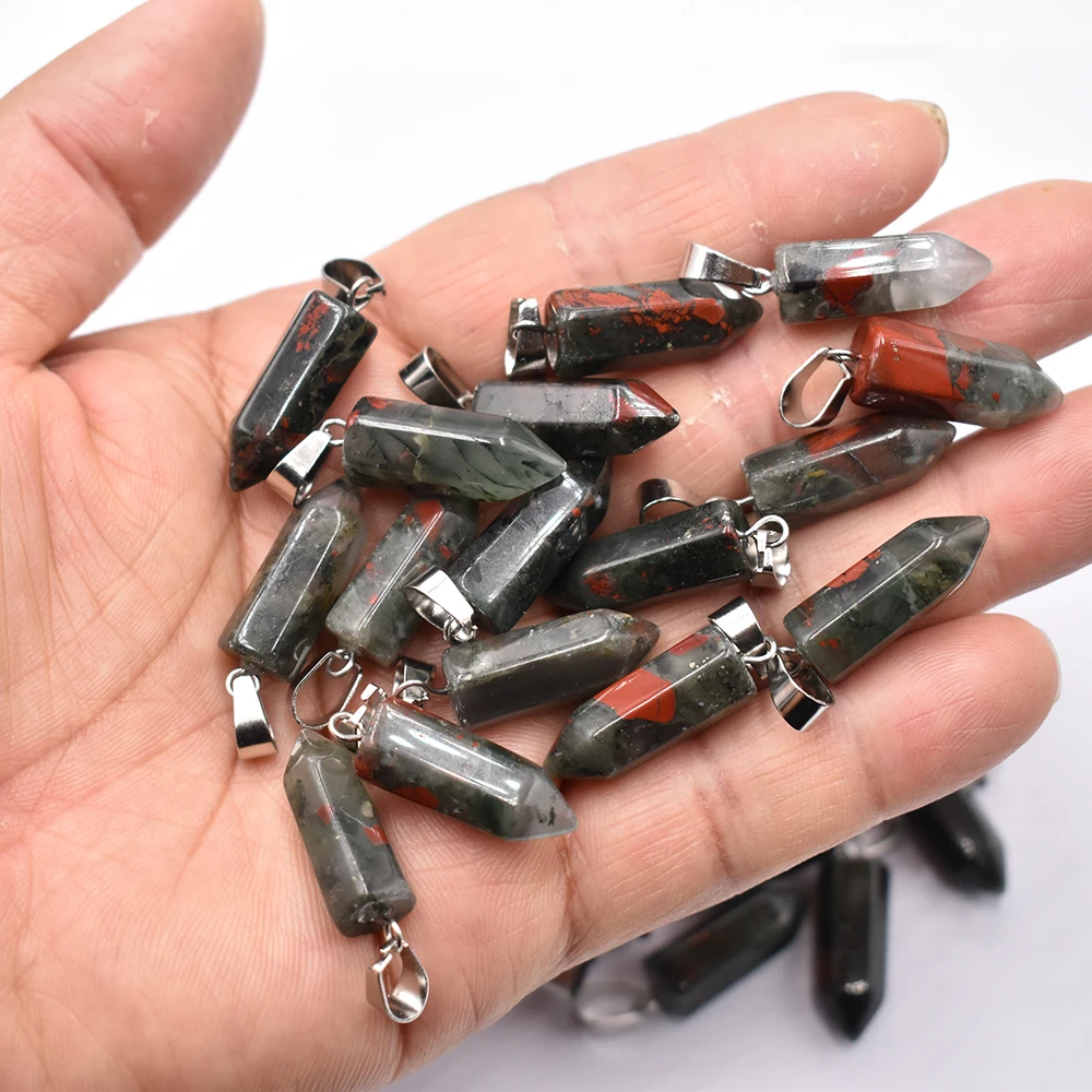 2022 fashion bestselling top quality natural African blood stone hexagonal pillar charms pendants 24pcs 50pcs/lot wholesale