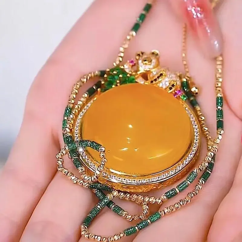 Natural green jasper Water Drop pendant Necklace Exquisite Fashion Shining rhinestone beaded necklace women\'s party jewelry