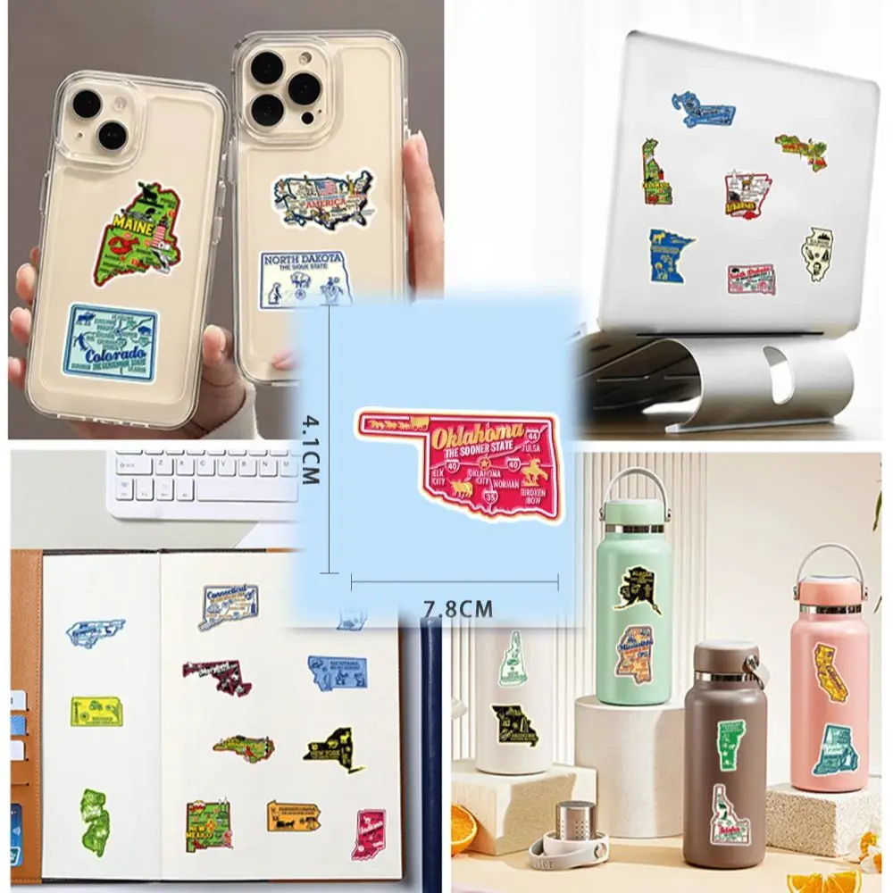 50Pcs Funny USA American 50 States Travel Stickers Aesthetic Map Decals Luggage Laptop Phone Car Bike Kids Waterproof Sticker