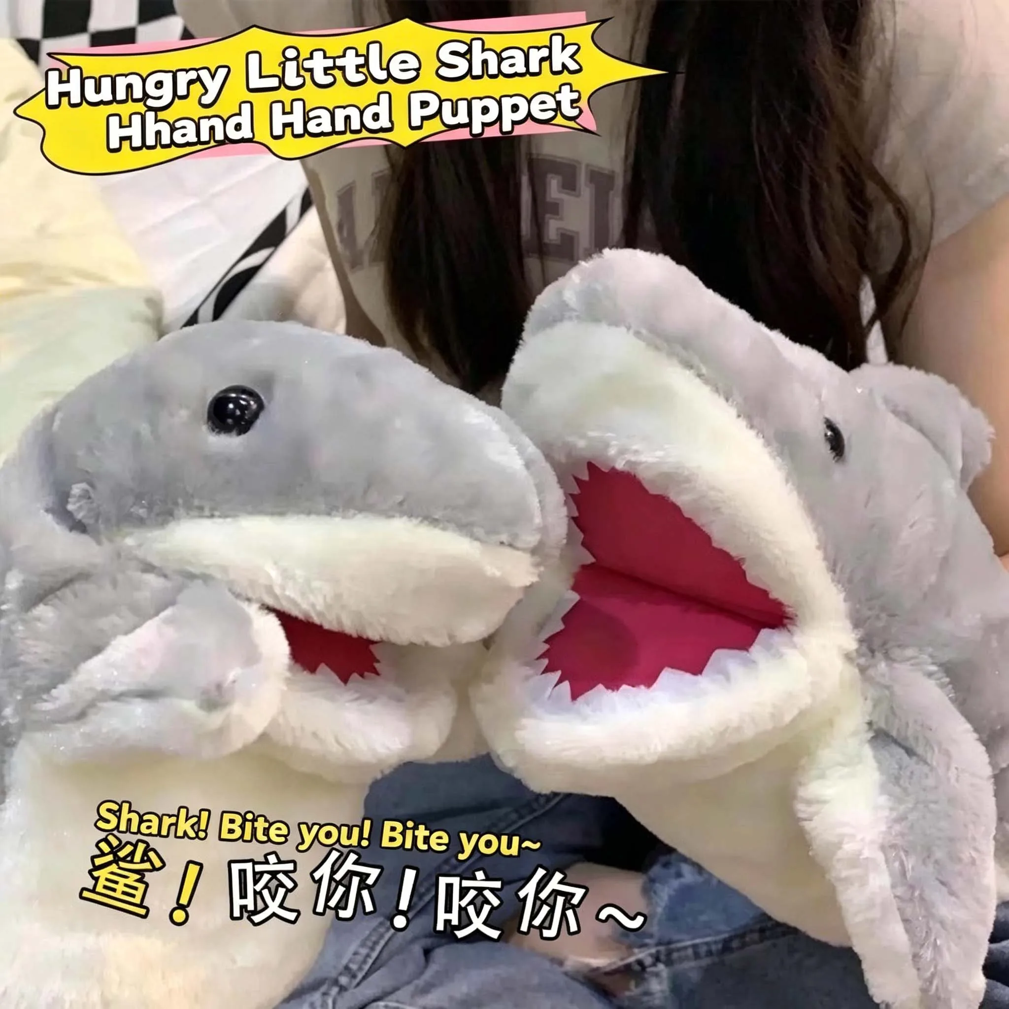 

25cm Soft Shark Plush Hand Puppet Movable Mouth Cute Stuffed Animal Toy For Storytelling Pretend Play