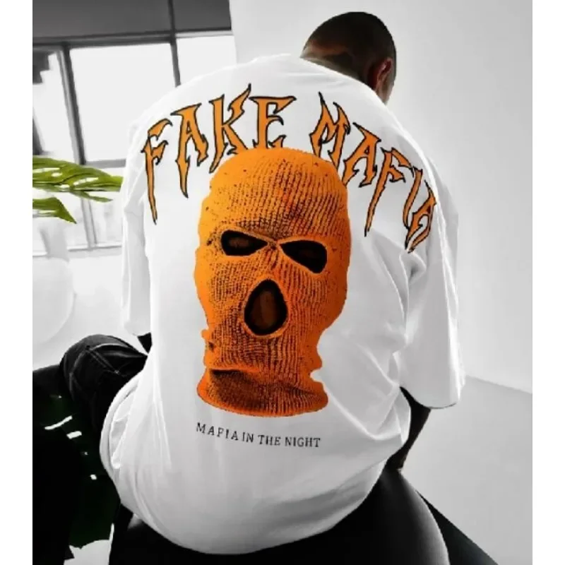 

Fashion Y2K American street high-quality masked man printed T-shirt summer retro ins men's oversized Harajuku short-sleeved top
